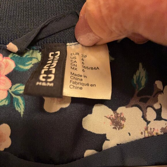 H&M Floral Bomber Jacket - Navy Blue with Pink & Cream Flowers - Picture 3 of 3
